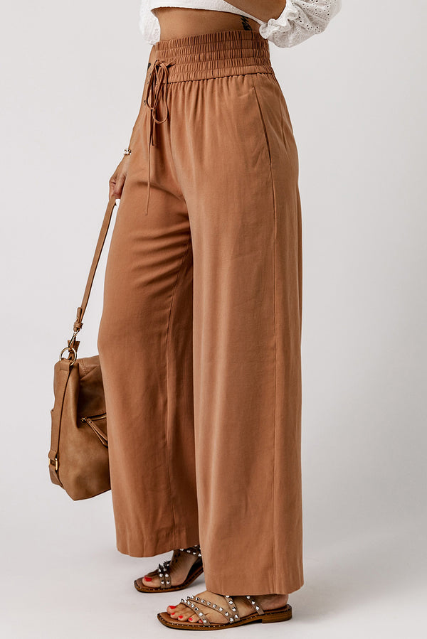 Drawstring Smocked Waist Wide Leg Pants-Teresa's Fashionista LLC