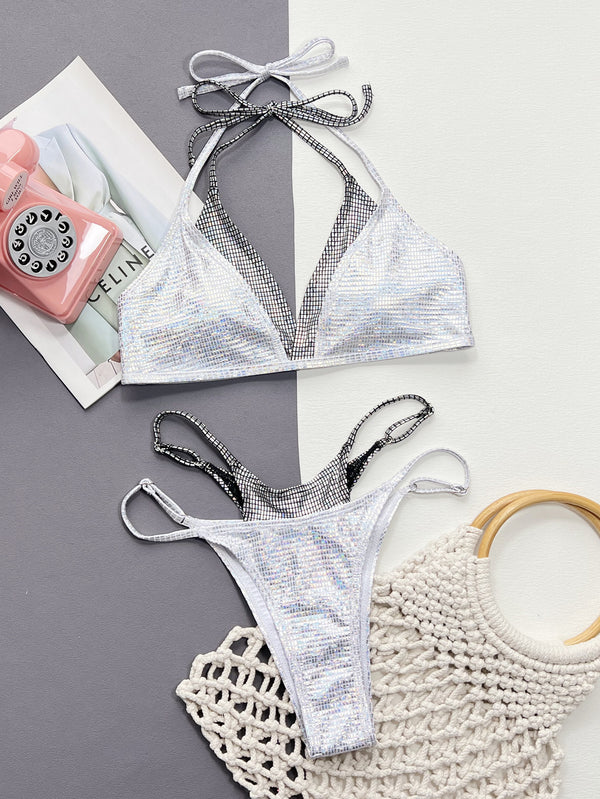 Faux Layered Halter Neck Two-Piece Bikini Set-Teresa's Fashionista LLC