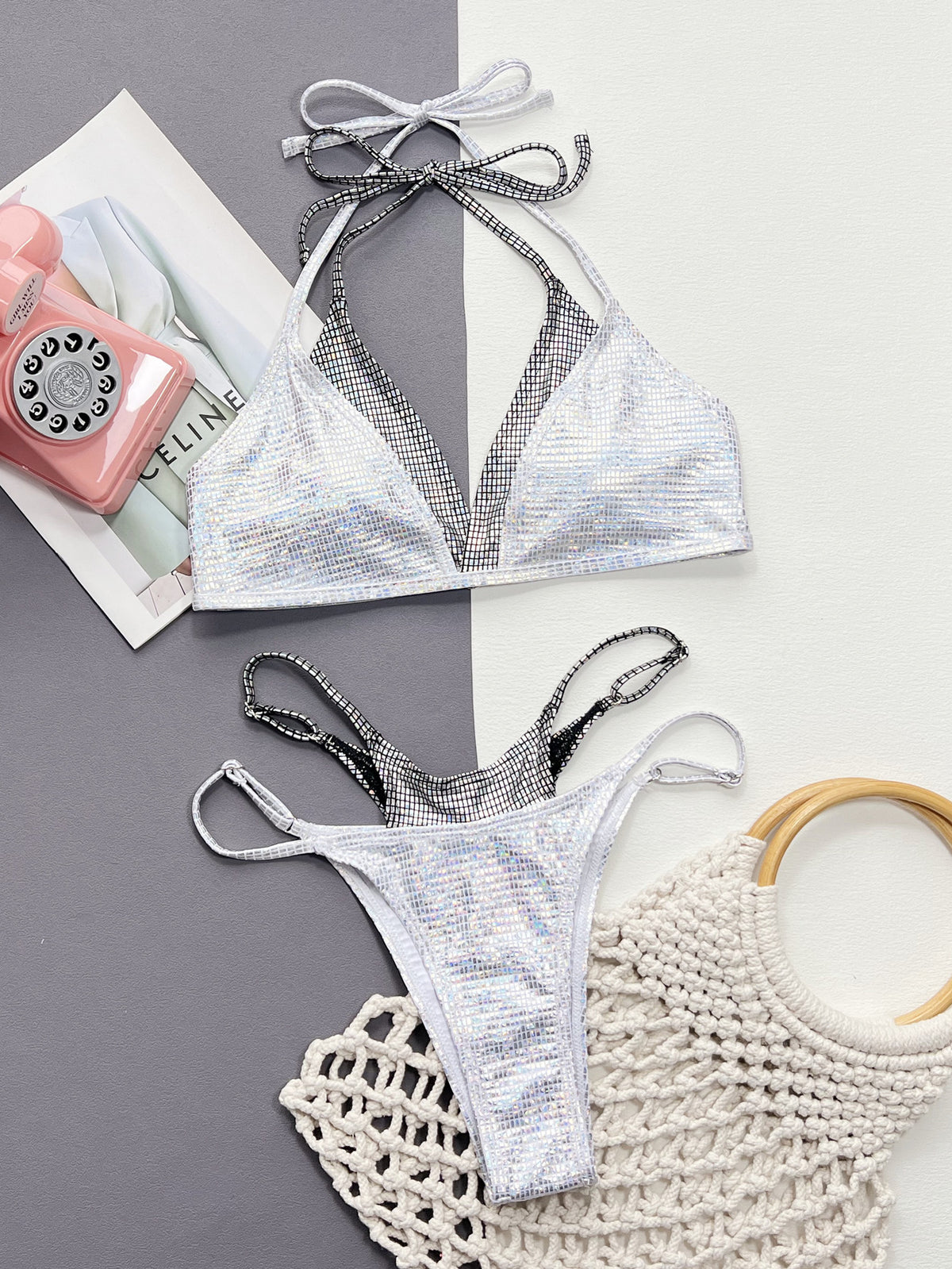 Faux Layered Halter Neck Two-Piece Bikini Set-Teresa&#39;s Fashionista LLC