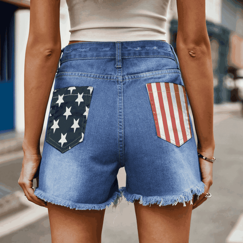 US Flag Distressed Denim Shorts-Teresa's Fashionista LLC