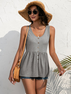 Decorative Button Scoop Neck Tank-Teresa's Fashionista LLC
