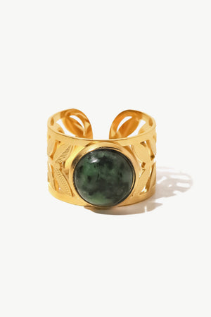18k Gold Plated Malachite Leaf Ring-Teresa's Fashionista LLC