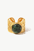 18k Gold Plated Malachite Leaf Ring-Teresa's Fashionista LLC
