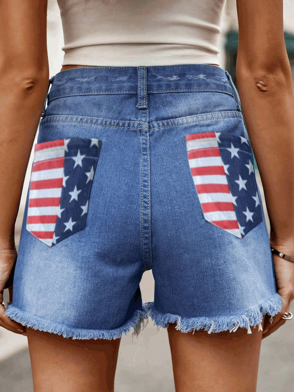 Raw Hem Denim Shorts with Pockets-Teresa's Fashionista LLC