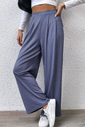 Pleated Detail Wide-Leg Pants with Pockets-Teresa's Fashionista LLC