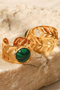18k Gold Plated Malachite Leaf Ring-Teresa's Fashionista LLC