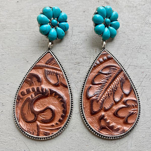 Turquoise Flower Teardrop Earrings-Teresa's Fashionista LLC