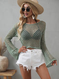 Openwork Flare Sleeve Cropped Cover Up-Teresa's Fashionista LLC