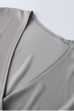 Ribbed Surplice Neck Slit Top-Teresa's Fashionista LLC