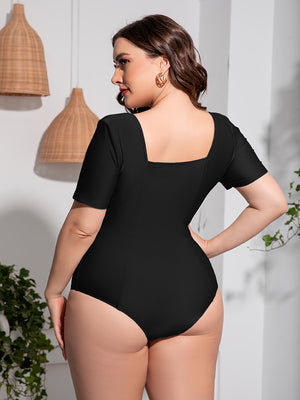 Plus Size Scoop Neck Short Sleeve One-Piece Swimsuit-Teresa's Fashionista LLC