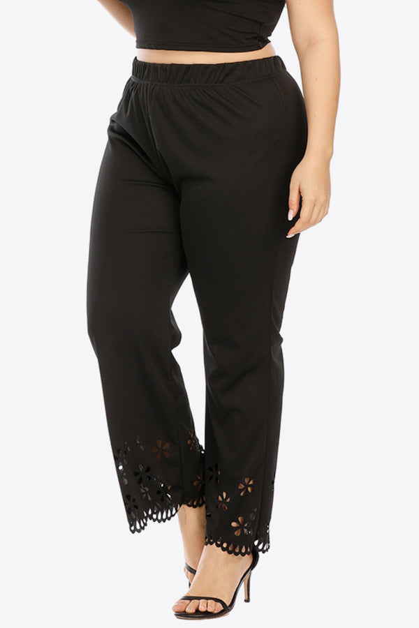 Plus Size Openwork Elastic Waist Pants-Teresa's Fashionista LLC