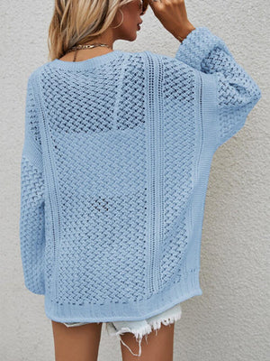 Openwork Button Front Cardigan-Teresa's Fashionista LLC