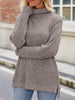 Ribbed Turtleneck Long Sleeve Slit Knit Top-Teresa's Fashionista LLC