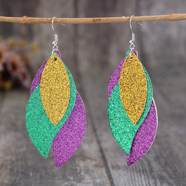 PU Leather Leaf Dangle Earrings-Teresa's Fashionista LLC