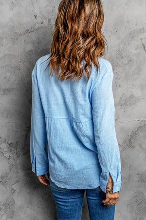 Textured Button Front Curved Hem Shirt-Teresa's Fashionista LLC