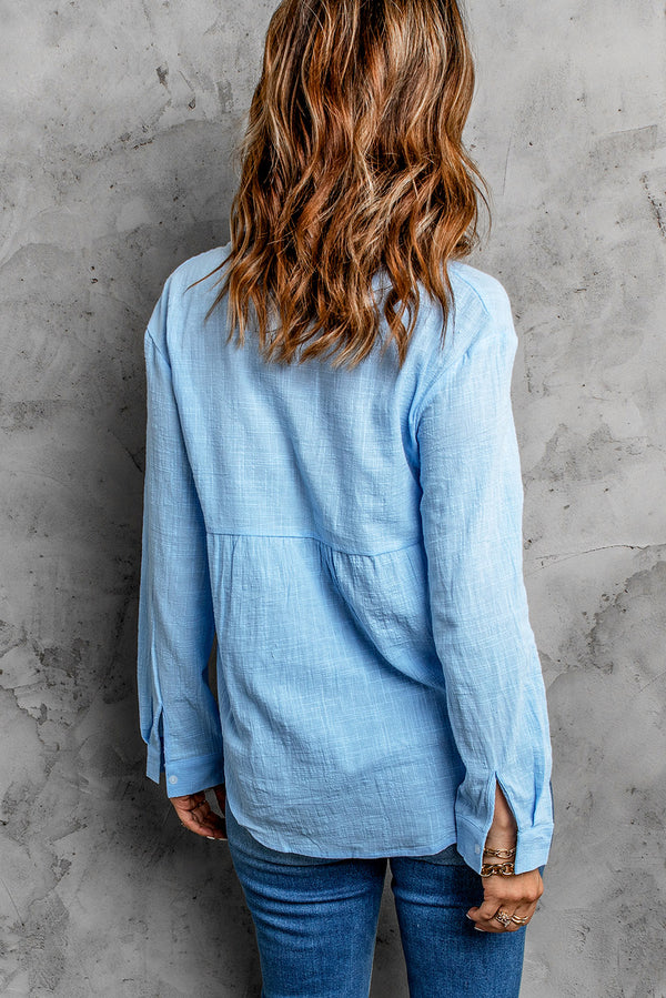 Textured Button Front Curved Hem Shirt-Teresa's Fashionista LLC