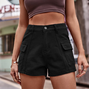 High-Waist Denim Shorts with Pockets-Teresa's Fashionista LLC