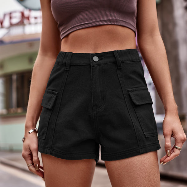 High-Waist Denim Shorts with Pockets-Teresa's Fashionista LLC