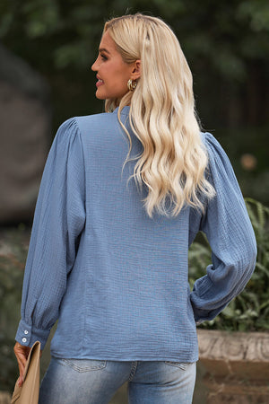 Half Button Puff Sleeve Blouse-Teresa's Fashionista LLC