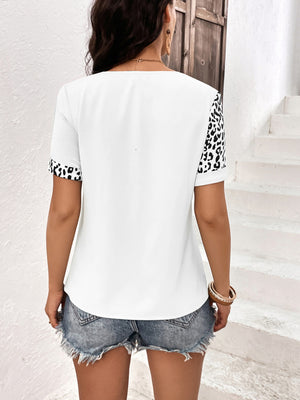 Leopard Round Neck Short Sleeve Tee-Teresa's Fashionista LLC