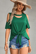 Tied Cutout Cold-Shoulder Top-Teresa's Fashionista LLC