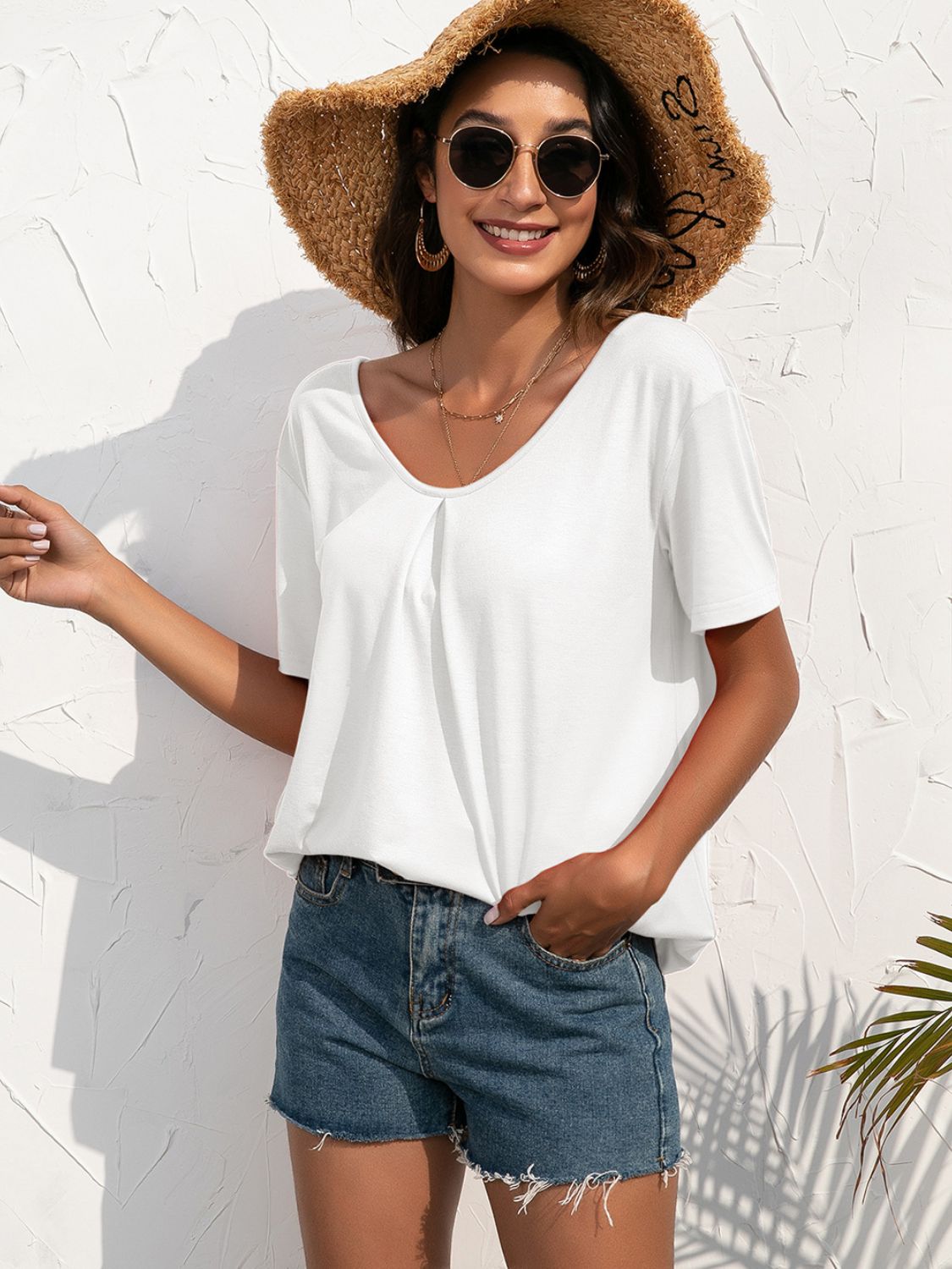 Lace Trim Short Sleeve Top-Teresa&#39;s Fashionista LLC