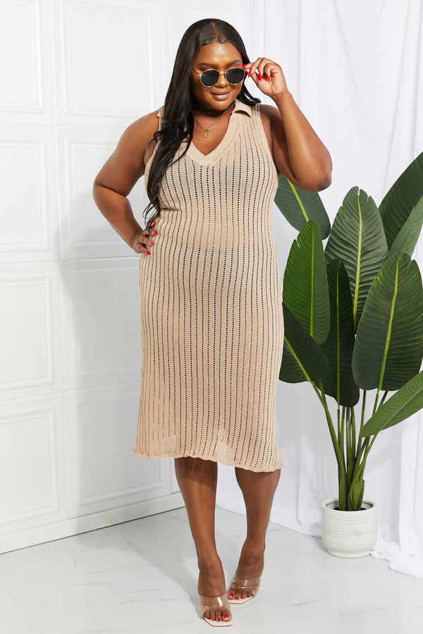 Openwork Johnny Collar Cover Up Dress-Teresa's Fashionista LLC