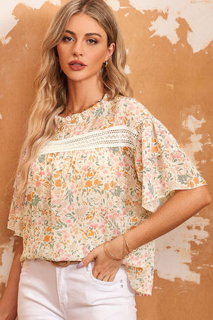 Floral Round Neck Short Sleeve Blouse-Teresa's Fashionista LLC
