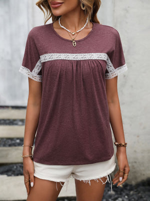 Contrast Round Neck Short Sleeve Tee-Teresa's Fashionista LLC