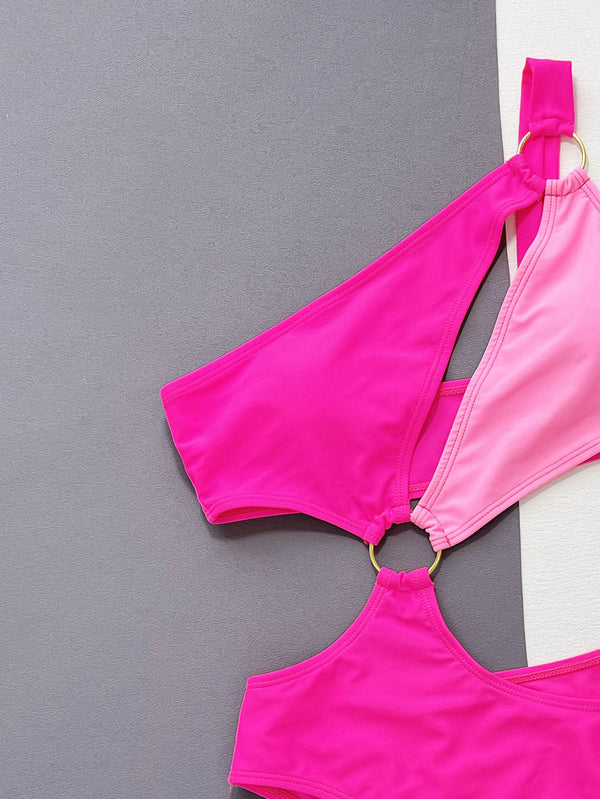 One-Shoulder Cutout Ring Detail One-Piece Swimsuit-Teresa's Fashionista LLC