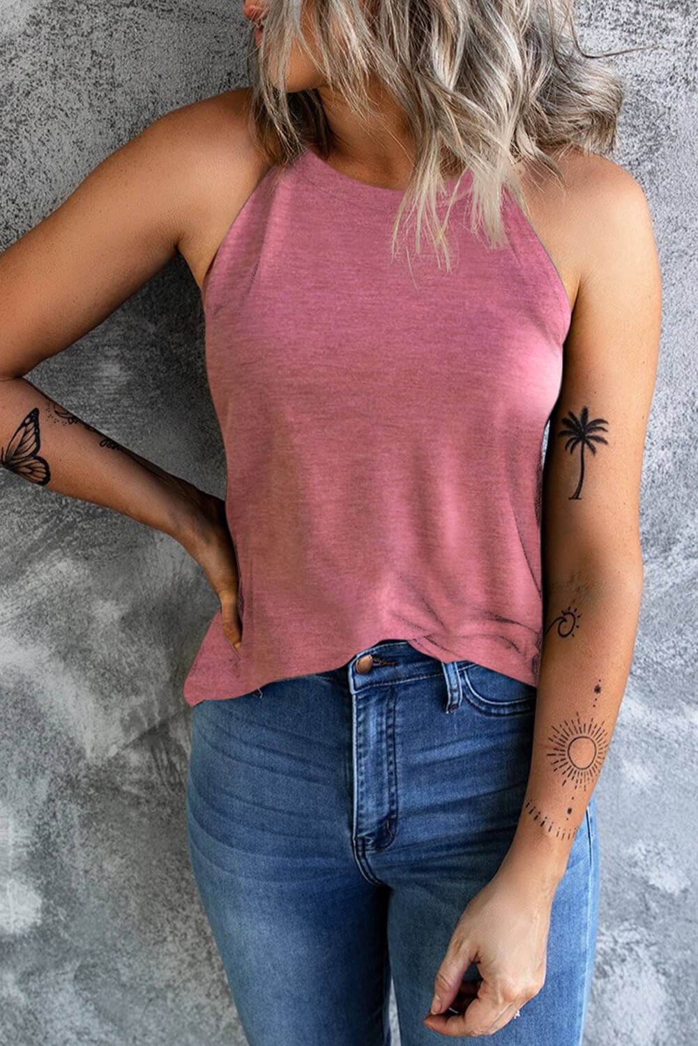Curved Hem Grecian Tank Top-Teresa&#39;s Fashionista LLC