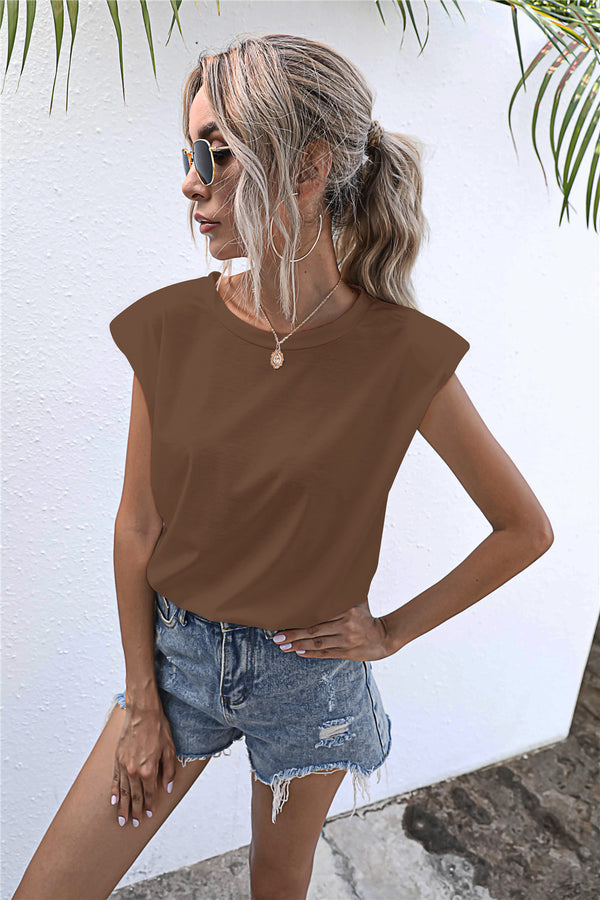Round Neck Cap Sleeve Tee-Teresa's Fashionista LLC