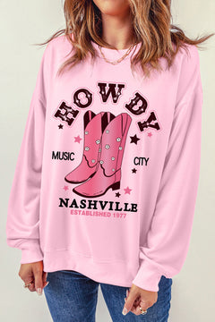 Cowboy Boots Graphic Dropped Shoulder Sweatshirt-Teresa's Fashionista LLC