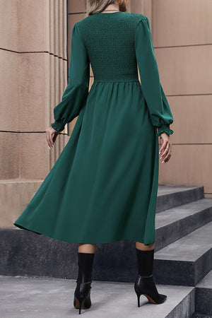 Smocked Long Sleeve Midi Dress-Teresa's Fashionista LLC