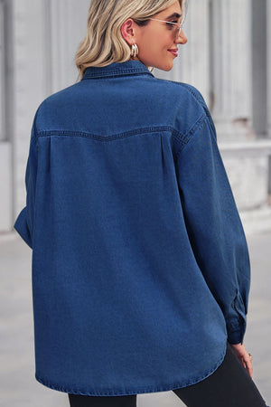 Collared Neck Dropped Shoulder Denim Top-Teresa's Fashionista LLC