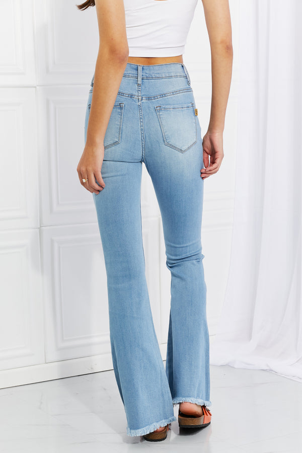 Vibrant MIU Full Size Jess Button Flare Jeans-Teresa's Fashionista LLC