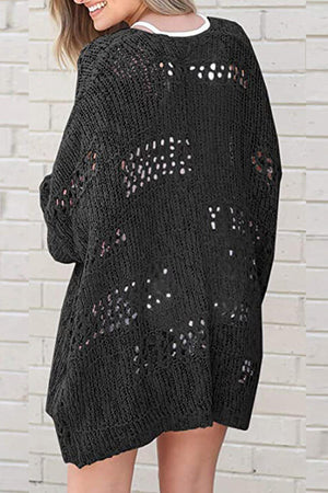 Openwork Open Front Long Sleeve Cardigan-Teresa's Fashionista LLC