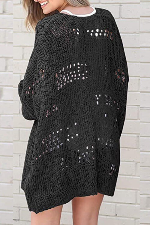 Openwork Open Front Long Sleeve Cardigan-Teresa's Fashionista LLC