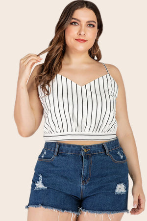 Plus Size Striped Tie-Back Cropped Cami-Teresa's Fashionista LLC