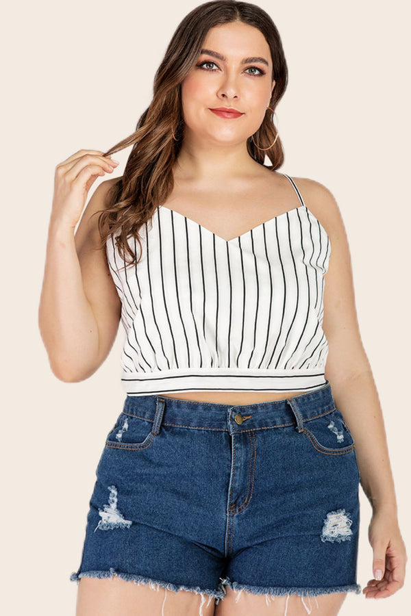 Plus Size Striped Tie-Back Cropped Cami-Teresa's Fashionista LLC