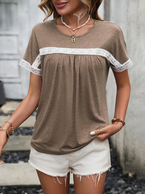 Contrast Round Neck Short Sleeve Tee-Teresa's Fashionista LLC