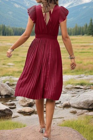 Tied Smocked Waist Flutter Sleeve Dress-Teresa's Fashionista LLC