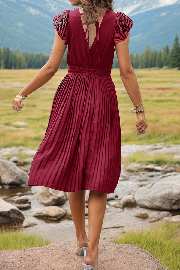 Tied Smocked Waist Flutter Sleeve Dress-Teresa's Fashionista LLC