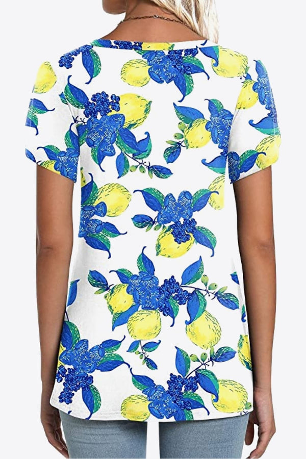 Printed Petal Sleeve V-Neck Blouse-Teresa's Fashionista LLC