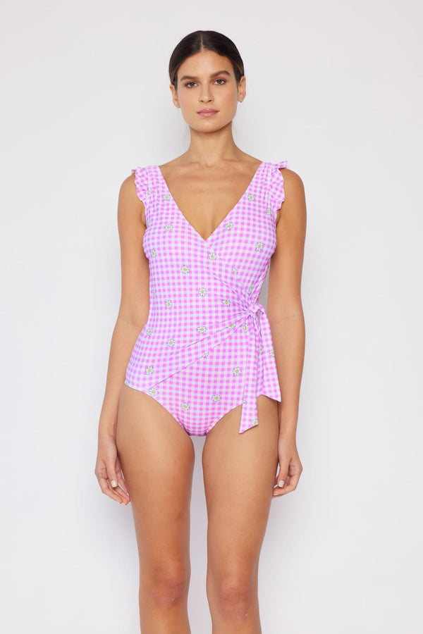 Marina West Swim Full Size Float On Ruffle Faux Wrap One-Piece in Carnation Pink-Teresa's Fashionista LLC