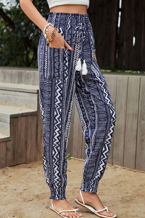 Geometric Print Tassel High-Rise Pants-Teresa's Fashionista LLC