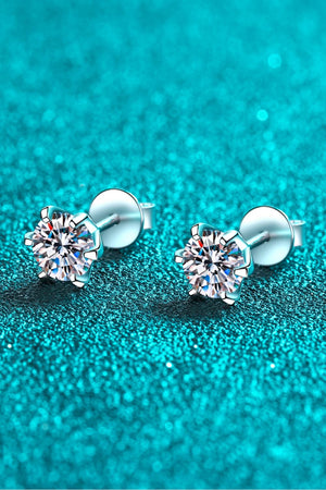 1 Carat Moissanite Rhodium-Plated Stud Earrings-Teresa's Fashionista LLC