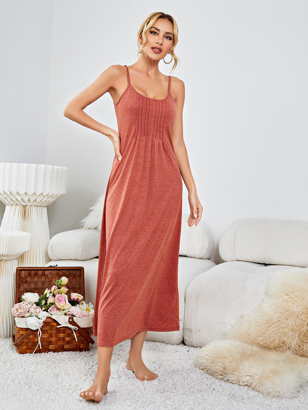 Scoop Neck Spaghetti Strap Night Dress-Teresa's Fashionista LLC