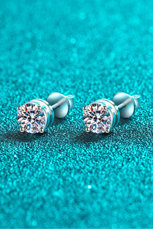 2 Carat Moissanite Rhodium-Plated Stud Earrings-Teresa's Fashionista LLC