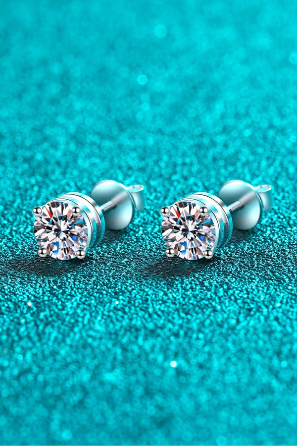 2 Carat Moissanite Rhodium-Plated Stud Earrings-Teresa's Fashionista LLC